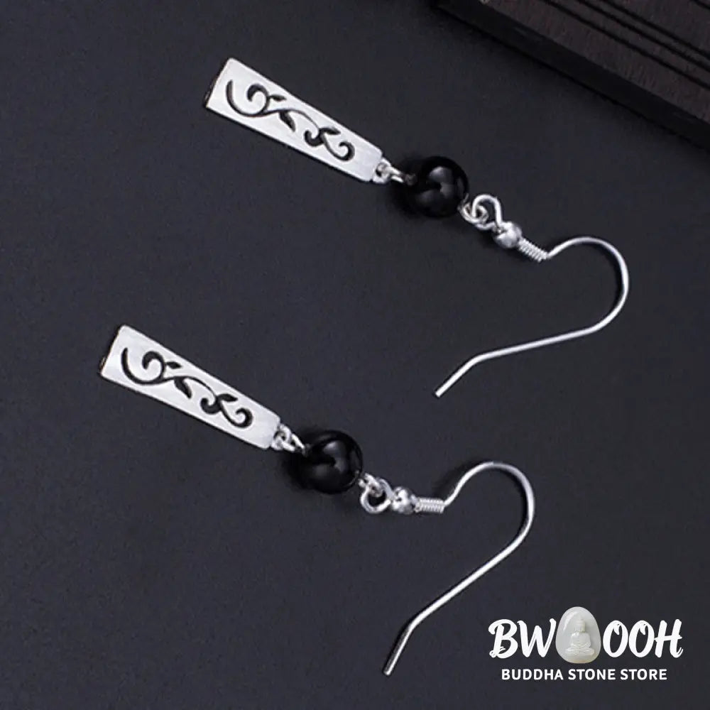 Buddha Stones 925 Sterling Silver Black Onyx Hollow Vine Protection Drop Earrings - 925 Sterling Silver - Earrings