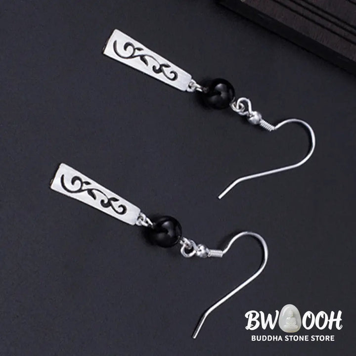 Buddha Stones 925 Sterling Silver Black Onyx Hollow Vine Protection Drop Earrings - 925 Sterling Silver - Earrings