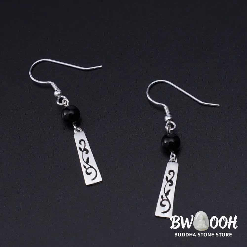 Buddha Stones 925 Sterling Silver Black Onyx Hollow Vine Protection Drop Earrings - 925 Sterling Silver - Earrings