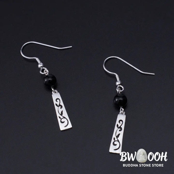 Buddha Stones 925 Sterling Silver Black Onyx Hollow Vine Protection Drop Earrings - 925 Sterling Silver - Earrings