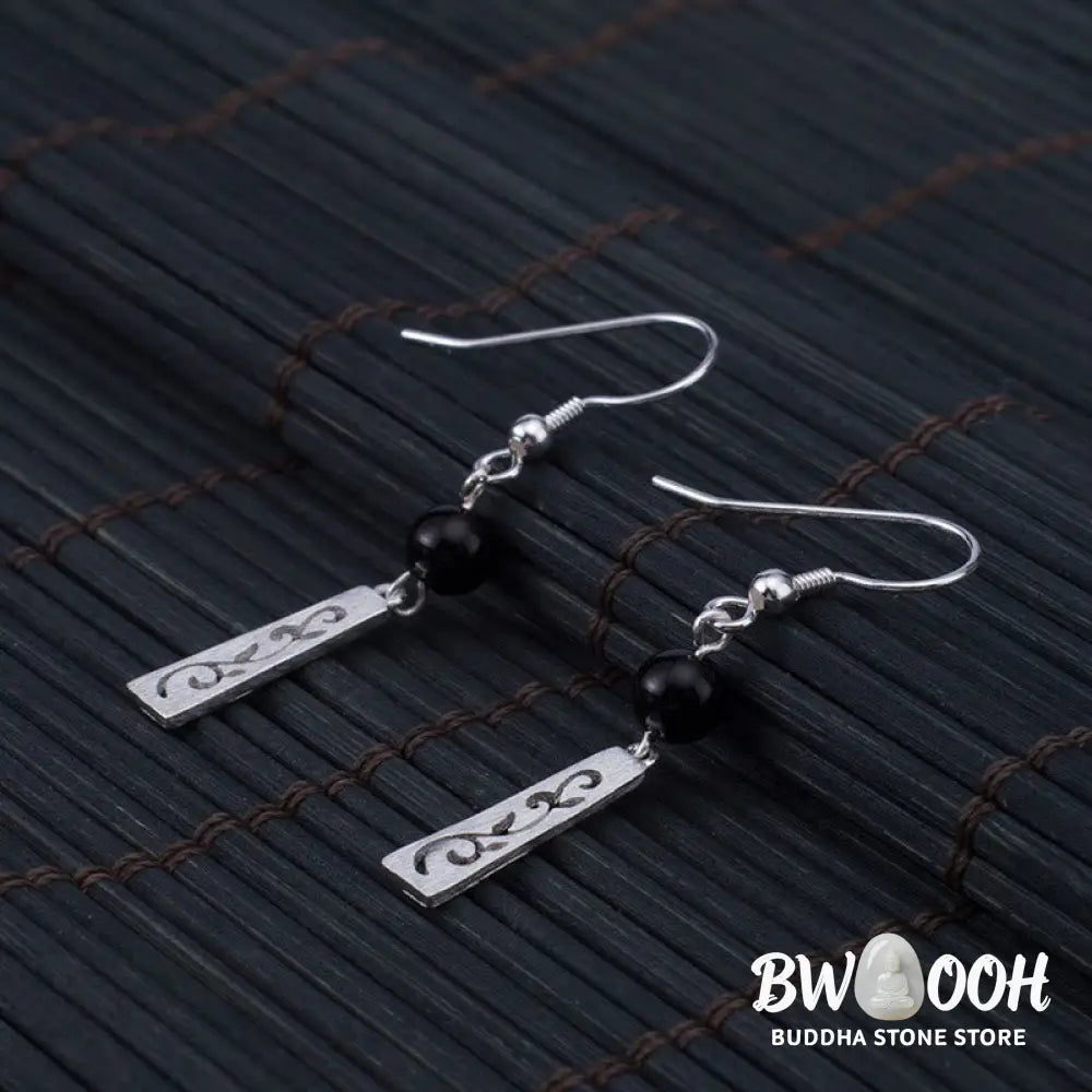 Buddha Stones 925 Sterling Silver Black Onyx Hollow Vine Protection Drop Earrings - 925 Sterling Silver - Earrings