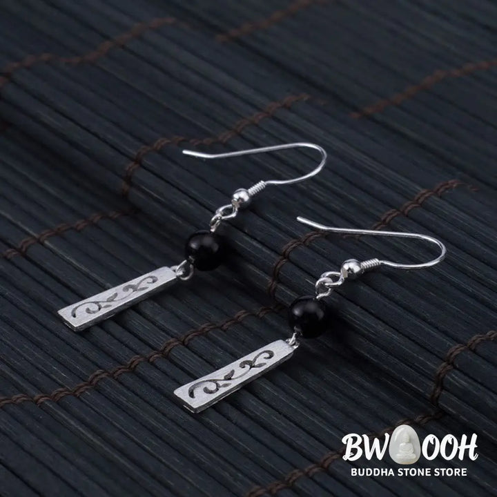 Buddha Stones 925 Sterling Silver Black Onyx Hollow Vine Protection Drop Earrings - 925 Sterling Silver - Earrings