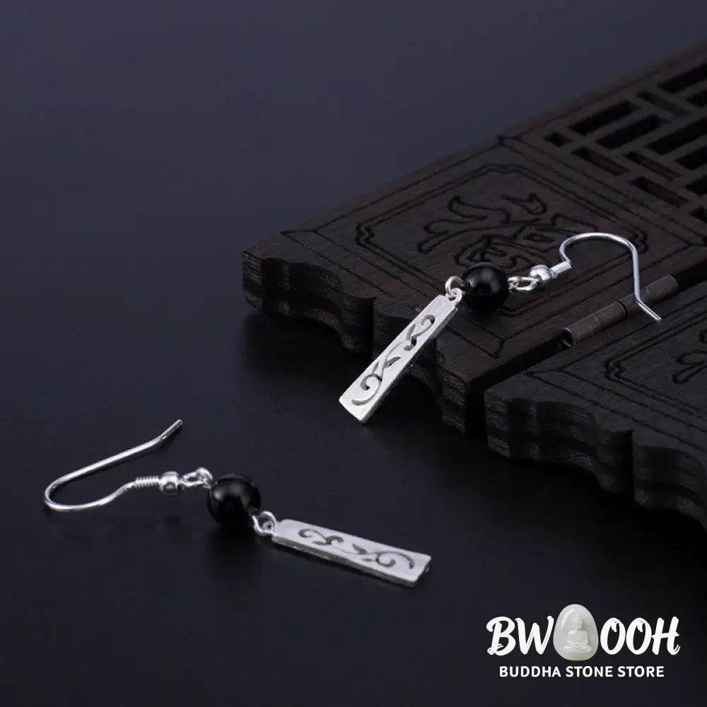 Buddha Stones 925 Sterling Silver Black Onyx Hollow Vine Protection Drop Earrings - 925 Sterling Silver - Earrings