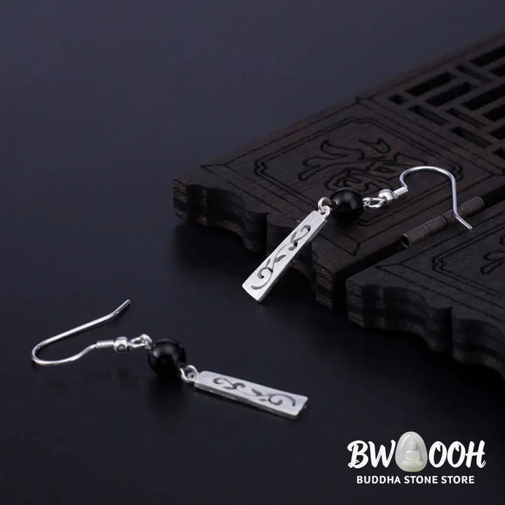 Buddha Stones 925 Sterling Silver Black Onyx Hollow Vine Protection Drop Earrings - 925 Sterling Silver - Earrings