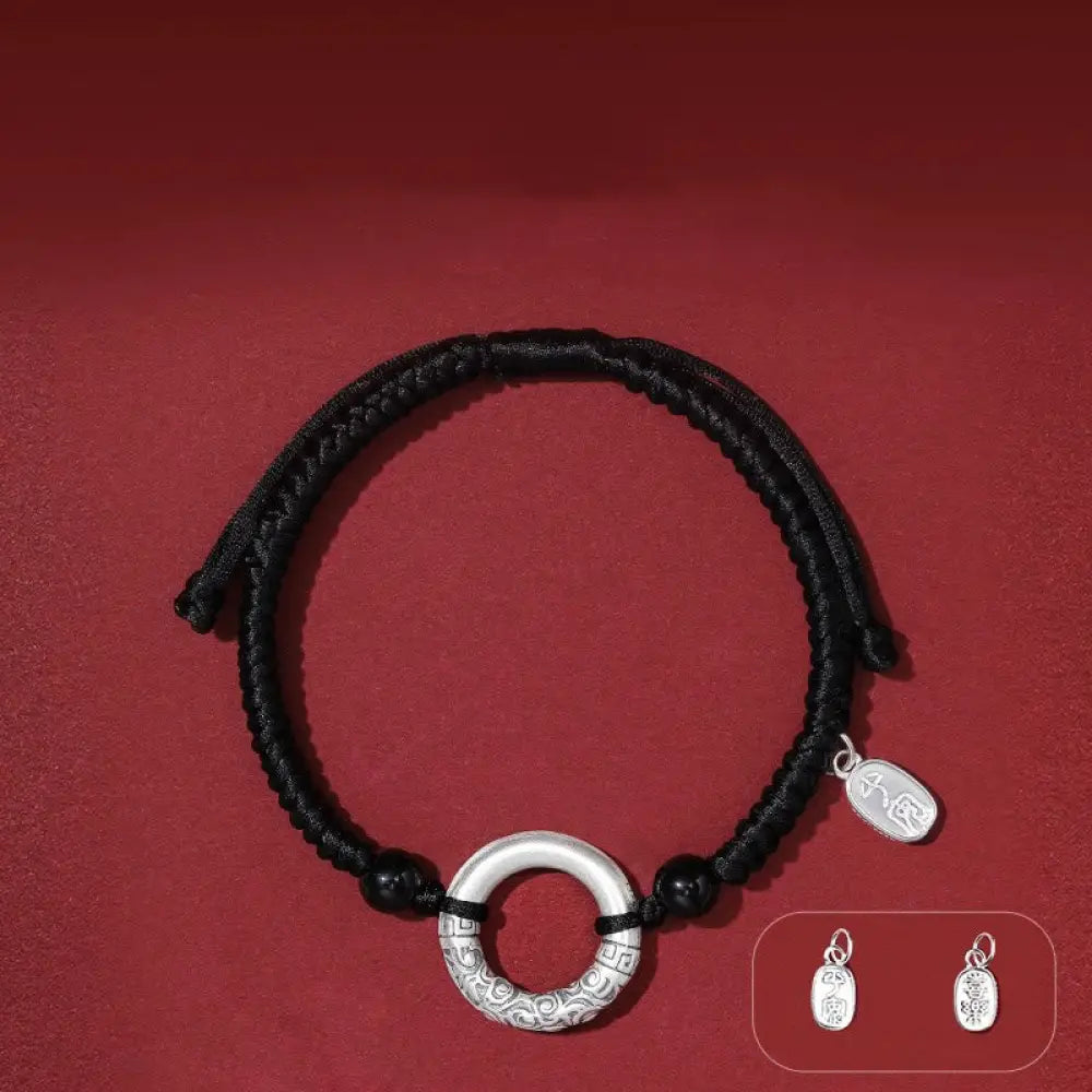 Buddha Stones 925 Sterling Silver Black Onyx Peace Buckle Fu Character Charm Bracelet - BWOOOH - Peace Buckle&amp;Agate