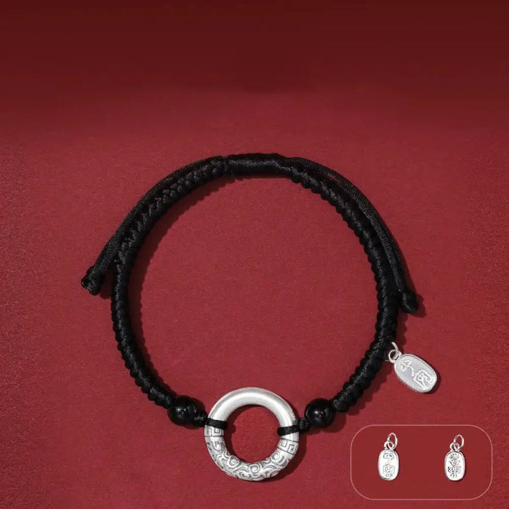 Buddha Stones 925 Sterling Silver Black Onyx Peace Buckle Fu Character Charm Bracelet - BWOOOH - Peace Buckle&amp;Agate