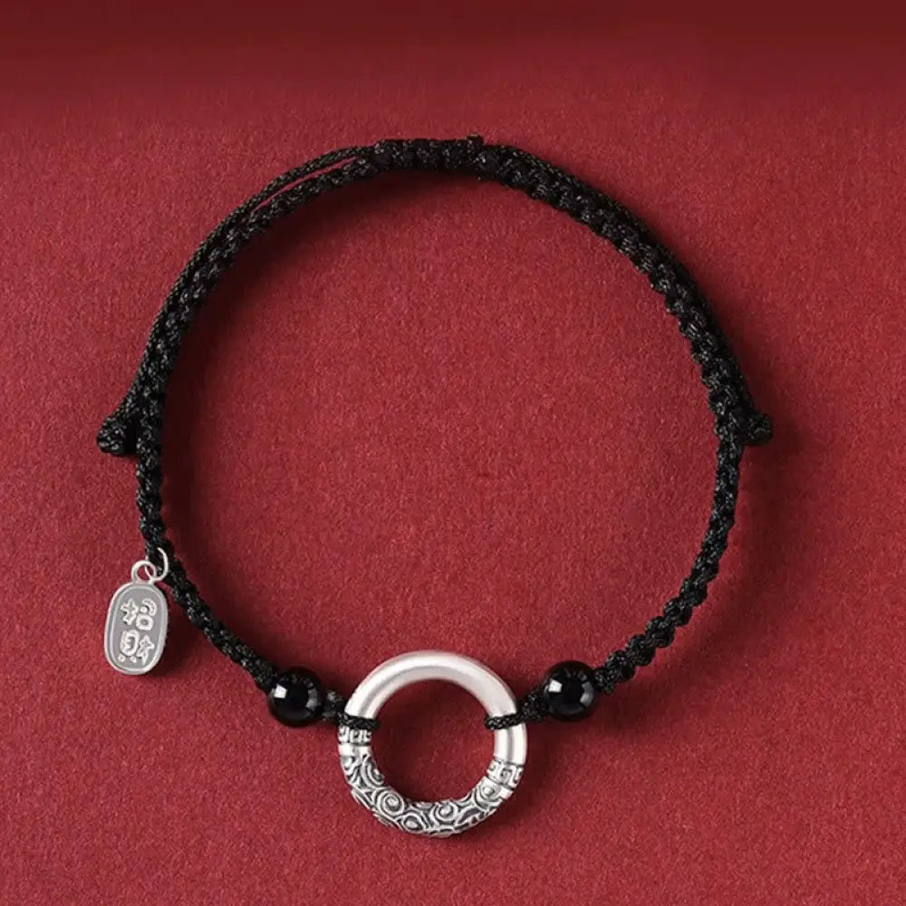 BWOOOH 925 Sterling Silver Black Onyx Peace Buckle Fu Character Charm Bracelet - BWOOOH - Peace Buckle&Agate