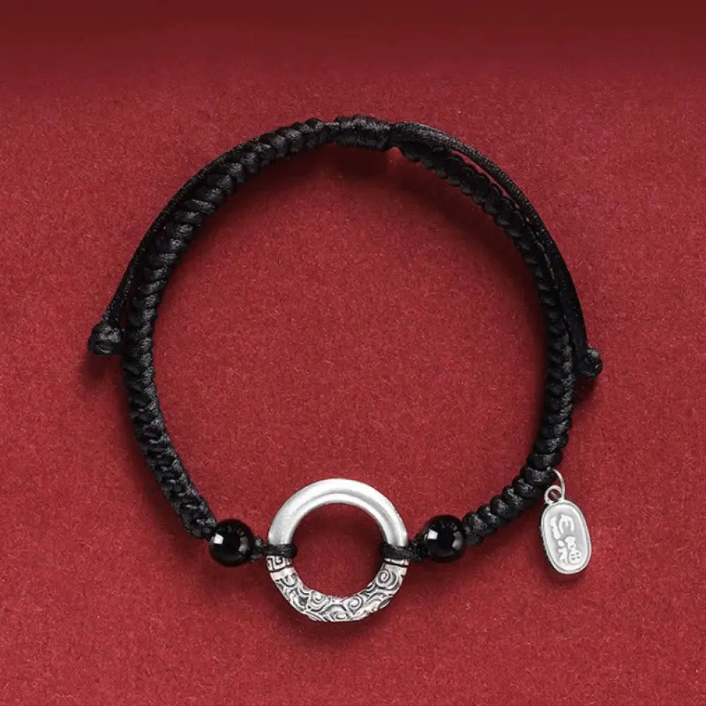 Buddha Stones 925 Sterling Silver Black Onyx Peace Buckle Fu Character Charm Bracelet - BWOOOH - Peace Buckle&amp;Agate Fu