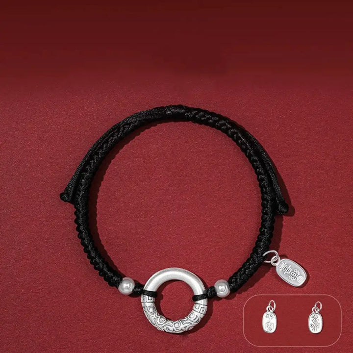 Buddha Stones 925 Sterling Silver Black Onyx Peace Buckle Fu Character Charm Bracelet - BWOOOH - Peace Buckle&amp;Silver