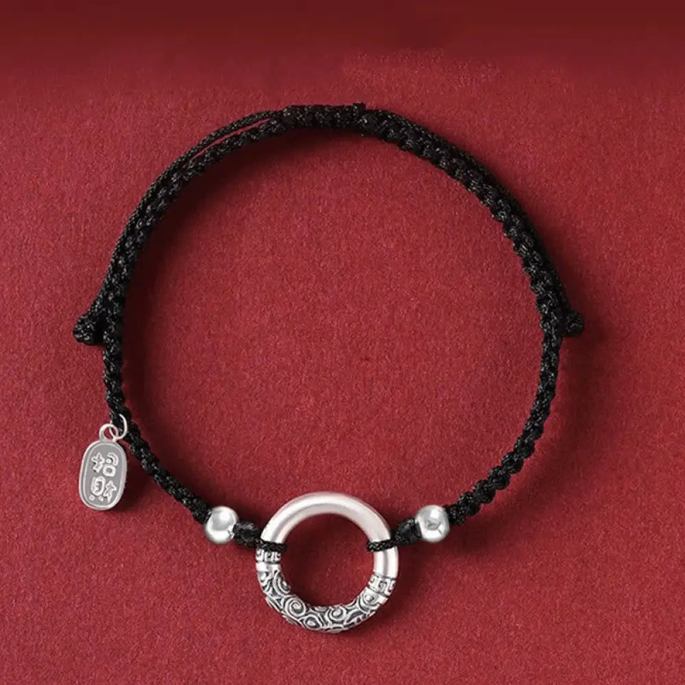 Buddha Stones 925 Sterling Silver Black Onyx Peace Buckle Fu Character Charm Bracelet - BWOOOH - Peace Buckle&amp;Silver