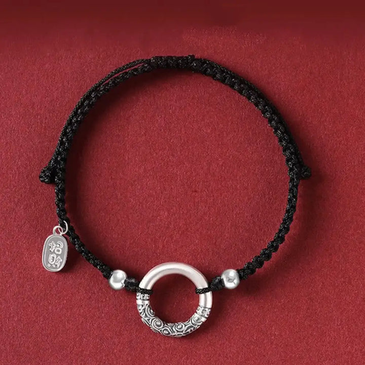 Buddha Stones 925 Sterling Silver Black Onyx Peace Buckle Fu Character Charm Bracelet - BWOOOH - Peace Buckle&amp;Silver