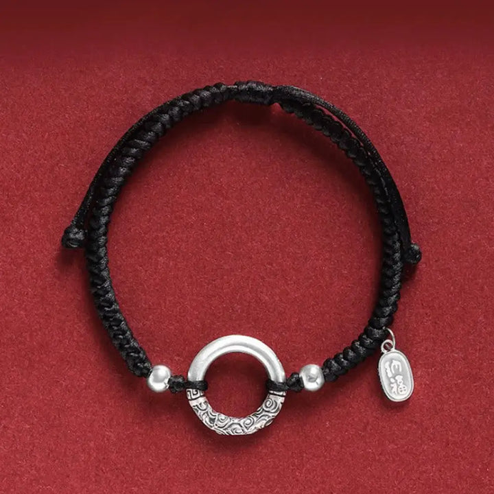 Buddha Stones 925 Sterling Silver Black Onyx Peace Buckle Fu Character Charm Bracelet - BWOOOH - Peace Buckle&amp;Silver