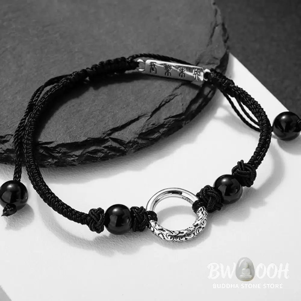 Buddha Stones 925 Sterling Silver Black Onyx Peace Buckle Protection Bracelet - BWOOOH - Black Onyx Peace Buckle(Wrist
