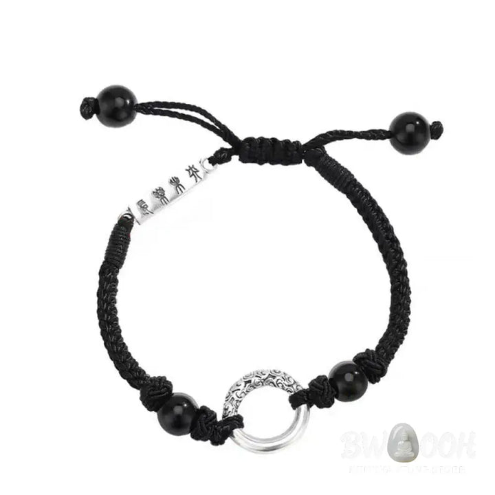 Buddha Stones 925 Sterling Silver Black Onyx Peace Buckle Protection Bracelet - BWOOOH - Black Onyx Peace Buckle(Wrist