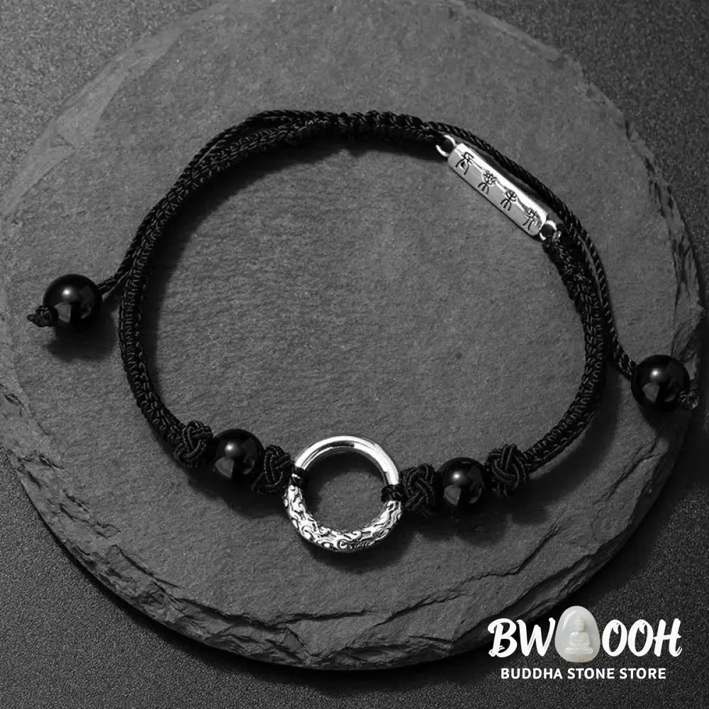 Buddha Stones 925 Sterling Silver Black Onyx Peace Buckle Protection Bracelet - BWOOOH - Black Onyx Peace Buckle(Wrist