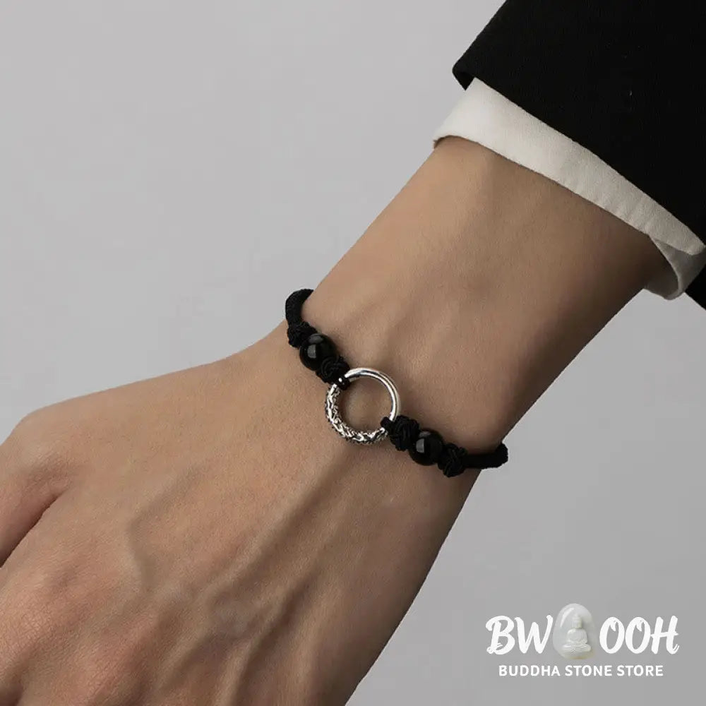 Buddha Stones 925 Sterling Silver Black Onyx Peace Buckle Protection Bracelet - BWOOOH - Black Onyx Peace Buckle(Wrist