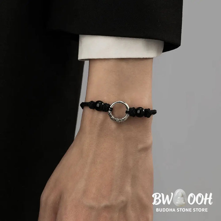 Buddha Stones 925 Sterling Silver Black Onyx Peace Buckle Protection Bracelet - BWOOOH - Black Onyx Peace Buckle(Wrist