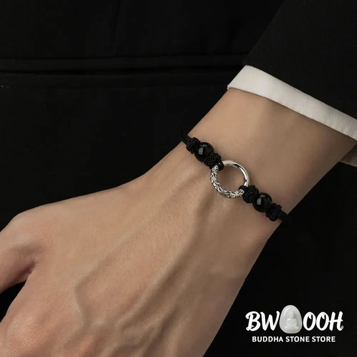 Buddha Stones 925 Sterling Silver Black Onyx Peace Buckle Protection Bracelet - BWOOOH - Black Onyx Peace Buckle(Wrist