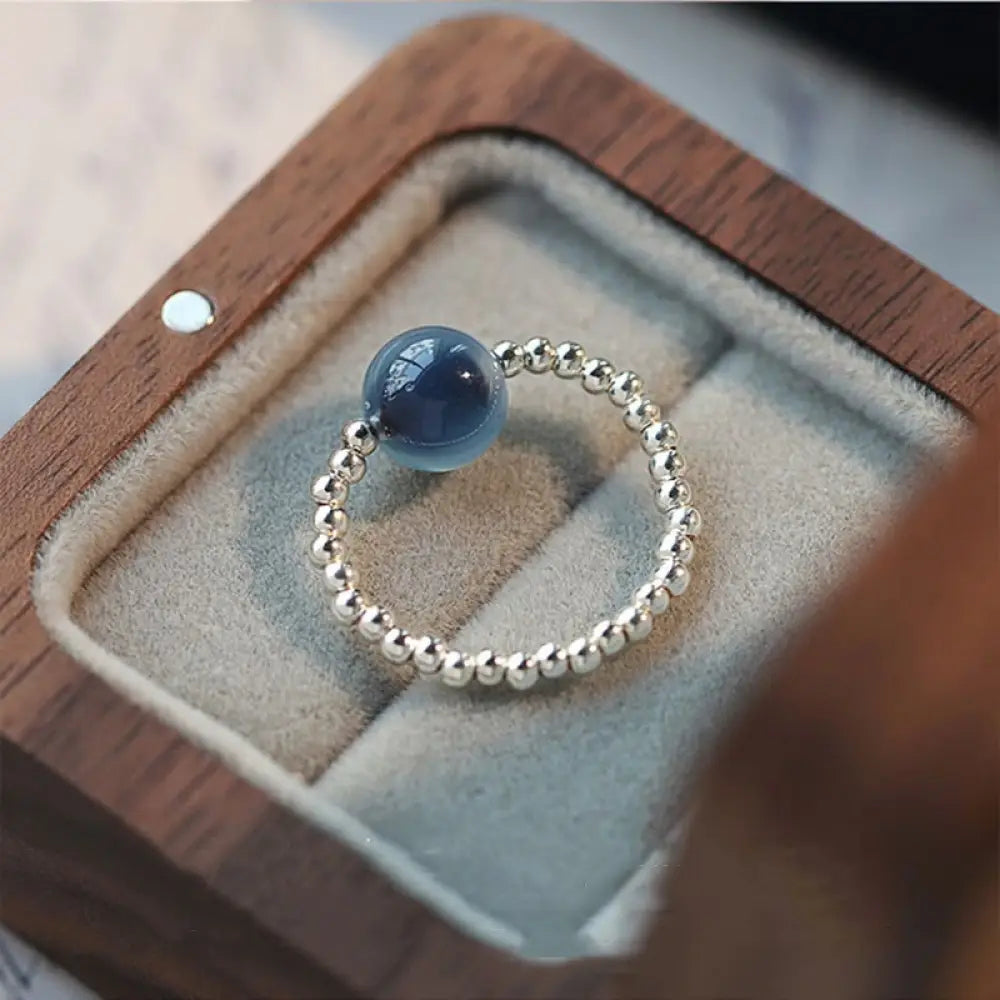 BWOOOH 925 Sterling Silver Blue Candy Agate Healing Bead Ring — Sterling Silver crystal healing bracelet for spiritual hea...