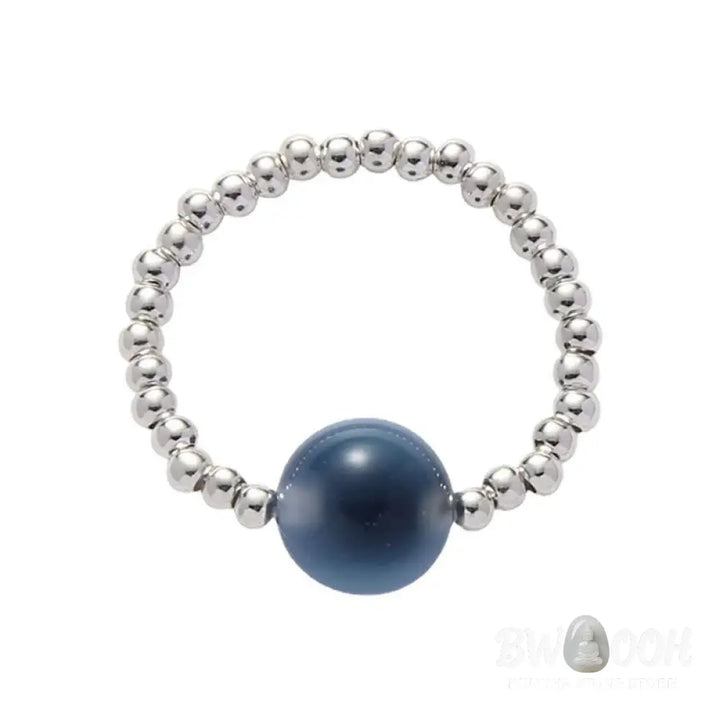 Buddha Stones 925 Sterling Silver Blue Candy Agate Healing Bead Ring - BWOOOH - Inner Diameter 1.7cm(Elastic