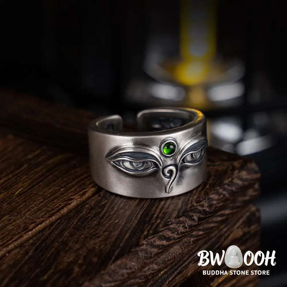 Buddha Stones 925 Sterling Silver Bodhisattva Tara Calm Adjustable Ring - Bodhisattva Tara(Circumference: 70mm) - Ring