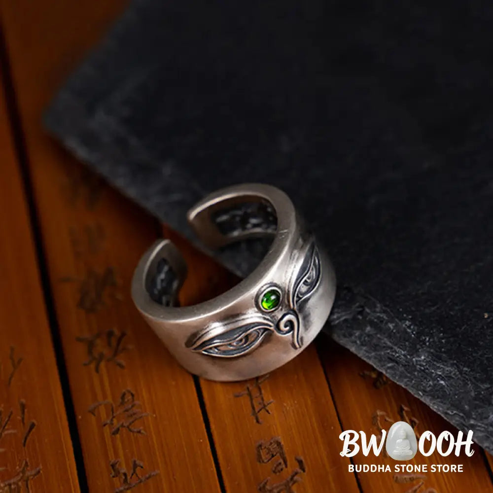 Buddha Stones 925 Sterling Silver Bodhisattva Tara Calm Adjustable Ring - Bodhisattva Tara(Circumference: 70mm) - Ring