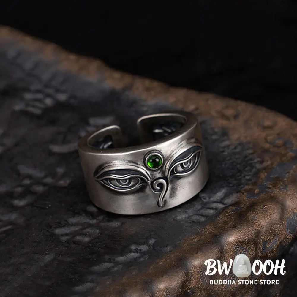 Buddha Stones 925 Sterling Silver Bodhisattva Tara Calm Adjustable Ring - Bodhisattva Tara(Circumference: 70mm) - Ring