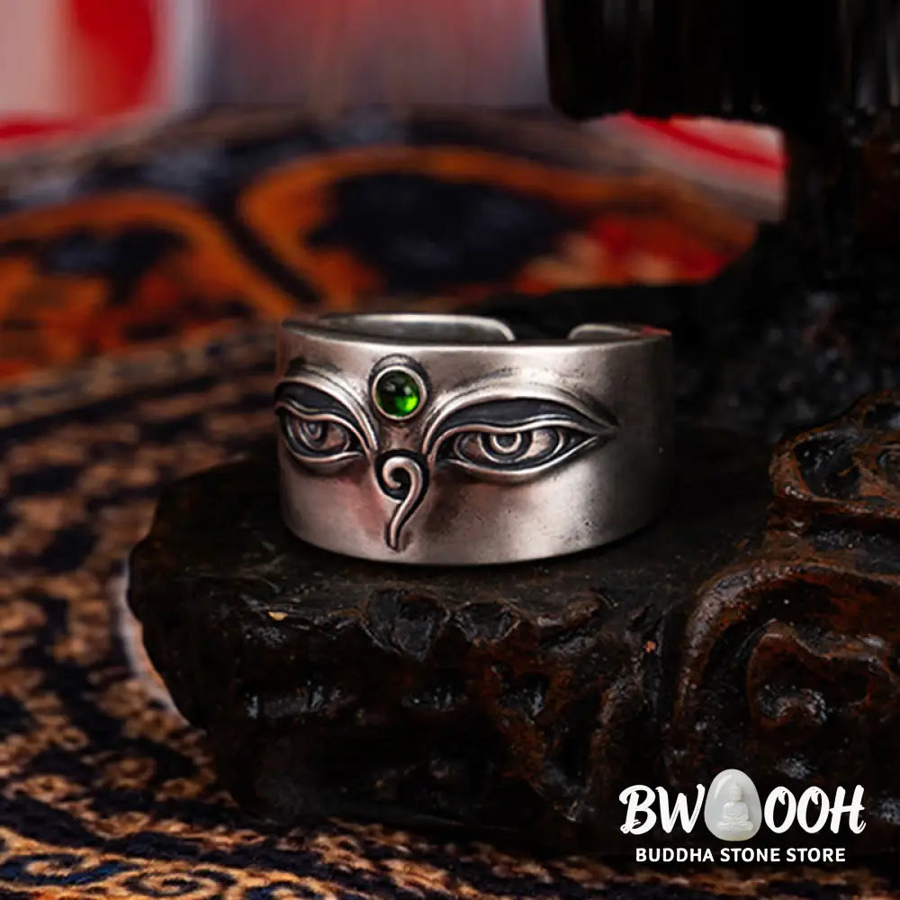Buddha Stones 925 Sterling Silver Bodhisattva Tara Calm Adjustable Ring - Bodhisattva Tara(Circumference: 70mm) - Ring