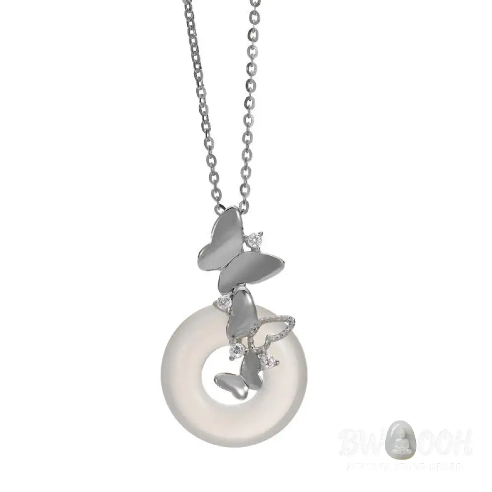 Buddha Stones 925 Sterling Silver Butterfly Chalcedony Peace Buckle Blessing Luck Necklace Pendant - BWOOOH - Necklaces
