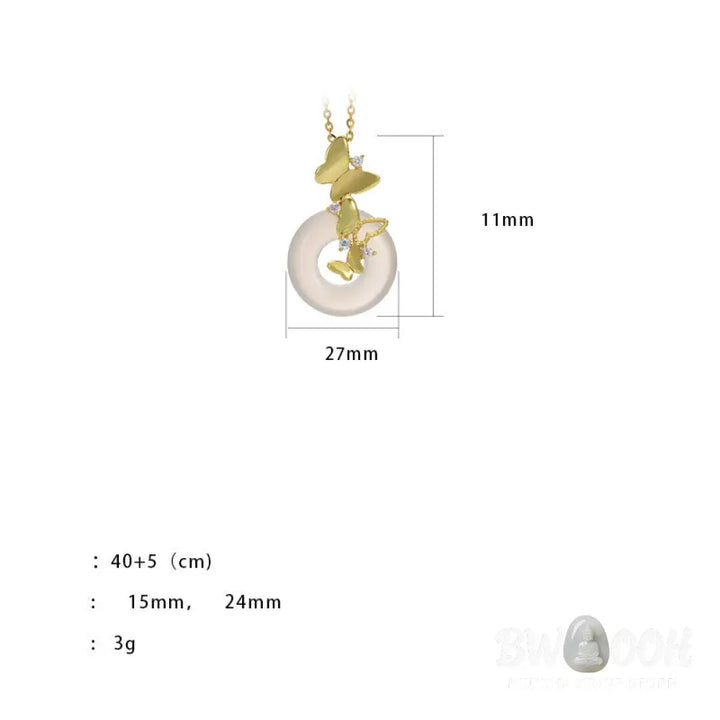 Buddha Stones 925 Sterling Silver Butterfly Chalcedony Peace Buckle Blessing Luck Necklace Pendant - BWOOOH - Necklaces