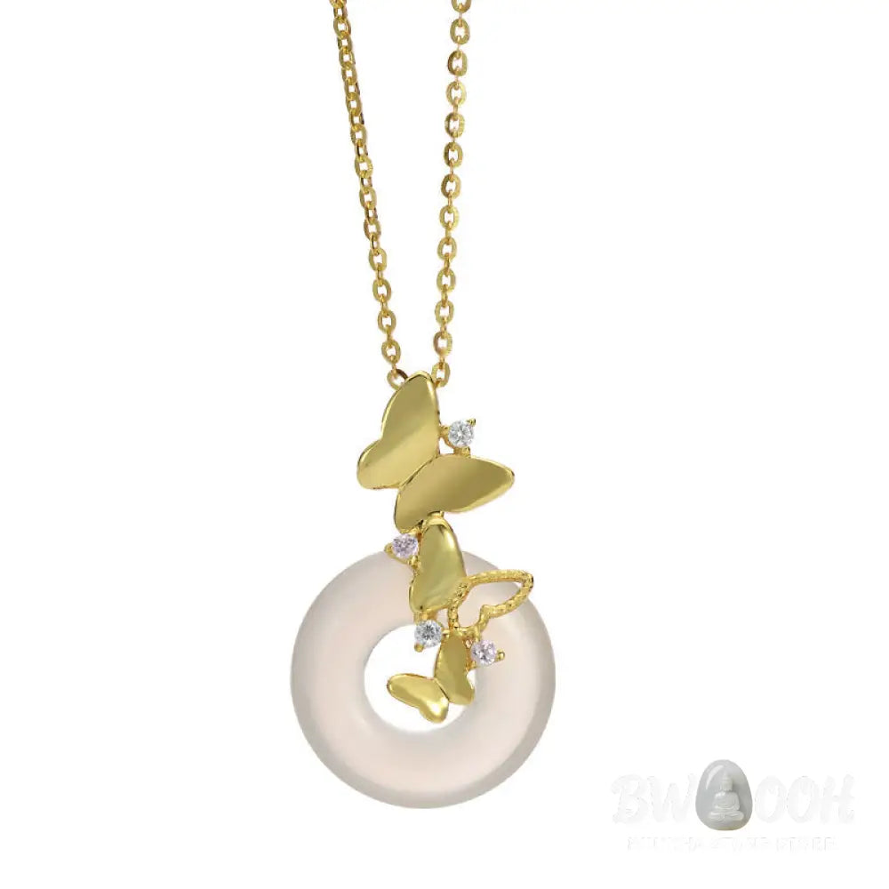 Buddha Stones 925 Sterling Silver Butterfly Chalcedony Peace Buckle Blessing Luck Necklace Pendant - BWOOOH - Necklaces