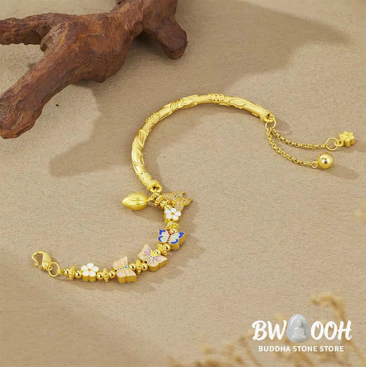 Buddha Stones 925 Sterling Silver Butterfly Flower Balance Bracelet - 925 Sterling Silver(Wrist Circumference: 13-20cm)