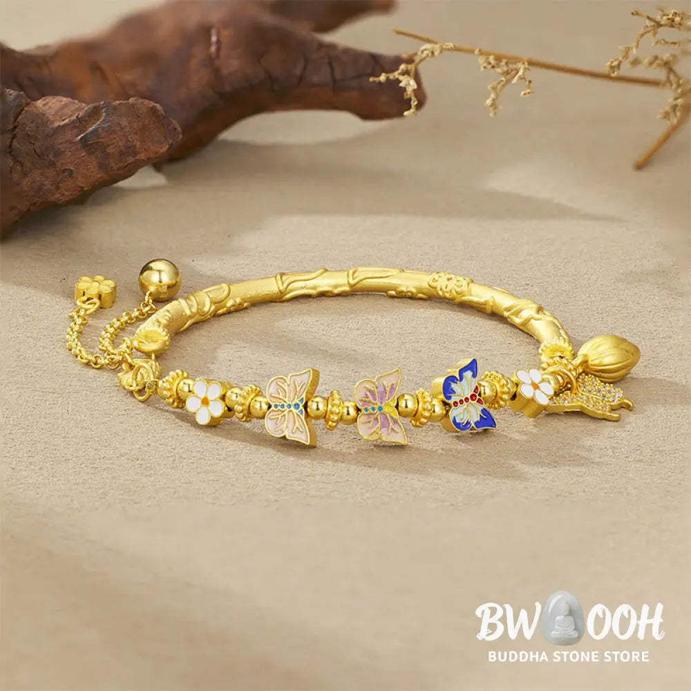 Buddha Stones 925 Sterling Silver Butterfly Flower Balance Bracelet - 925 Sterling Silver(Wrist Circumference: 13-20cm)