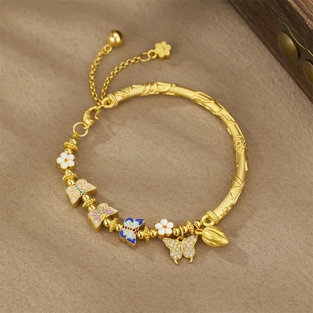 Buddha Stones 925 Sterling Silver Butterfly Flower Balance Bracelet - 925 Sterling Silver(Wrist Circumference: 13-20cm)