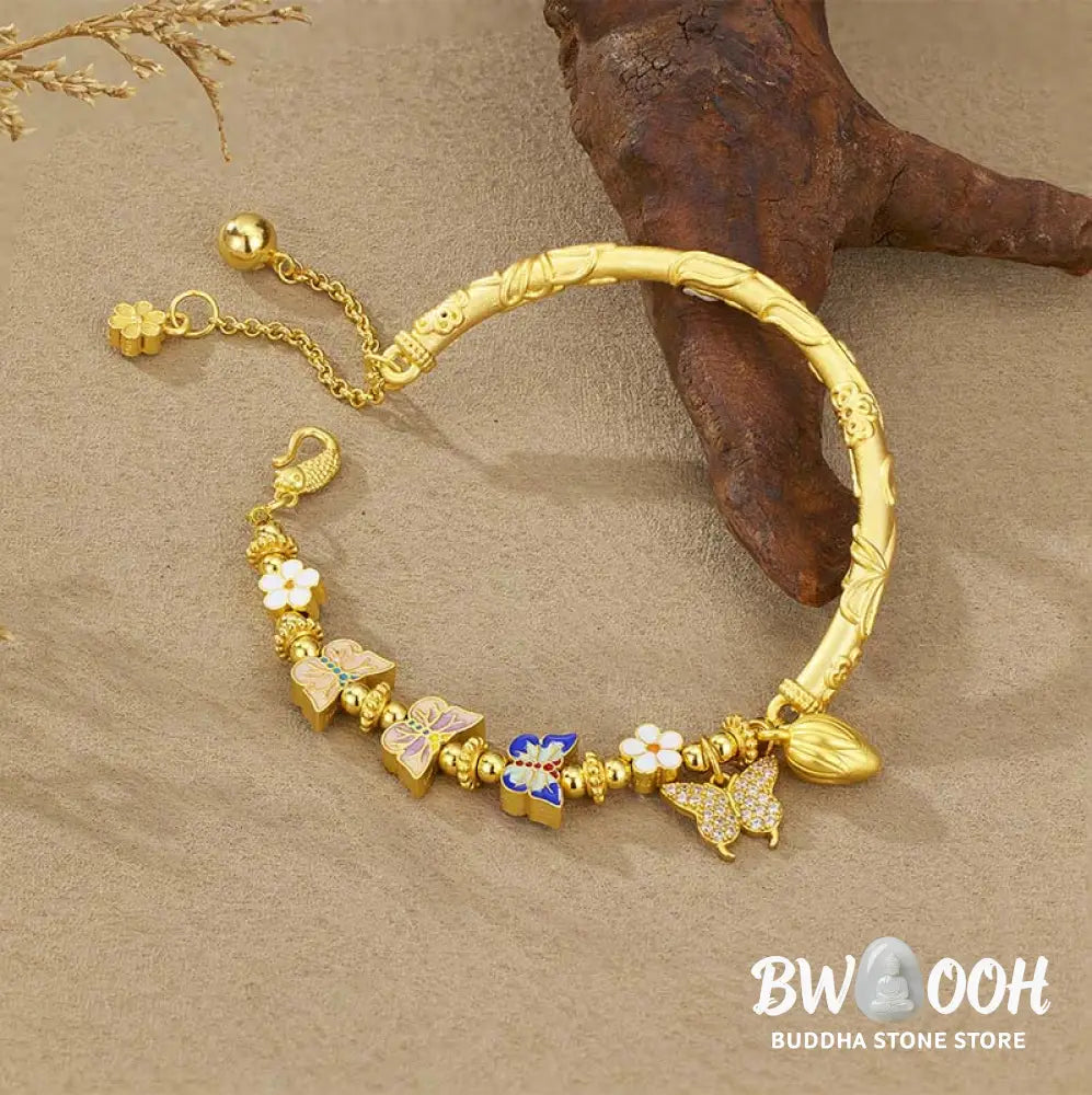 Buddha Stones 925 Sterling Silver Butterfly Flower Balance Bracelet - 925 Sterling Silver(Wrist Circumference: 13-20cm)