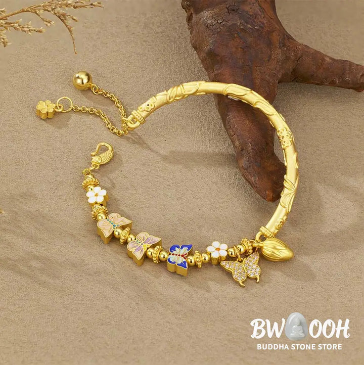 Buddha Stones 925 Sterling Silver Butterfly Flower Balance Bracelet - 925 Sterling Silver(Wrist Circumference: 13-20cm)
