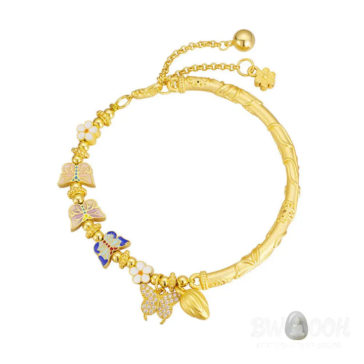 Buddha Stones 925 Sterling Silver Butterfly Flower Balance Bracelet - 925 Sterling Silver(Wrist Circumference: 13-20cm)