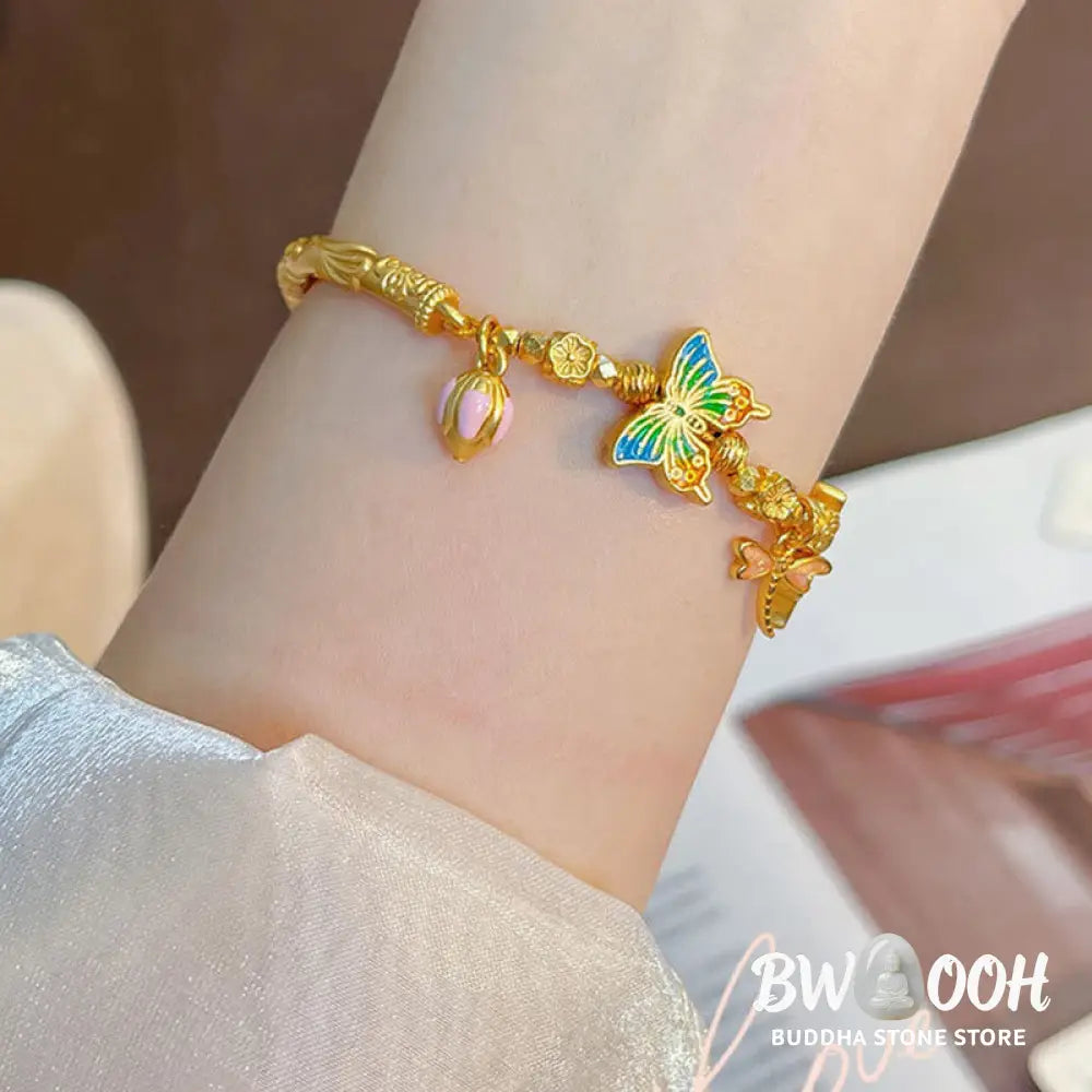 Buddha Stones 925 Sterling Silver Butterfly Flower Protection Bracelet - 925 Sterling Silver(Wrist Circumference: