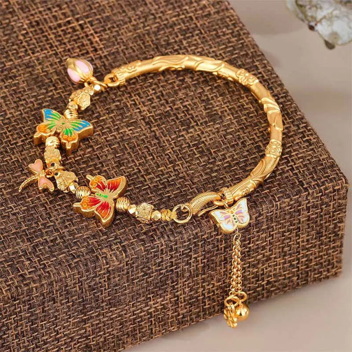 Buddha Stones 925 Sterling Silver Butterfly Flower Protection Bracelet - 925 Sterling Silver(Wrist Circumference: