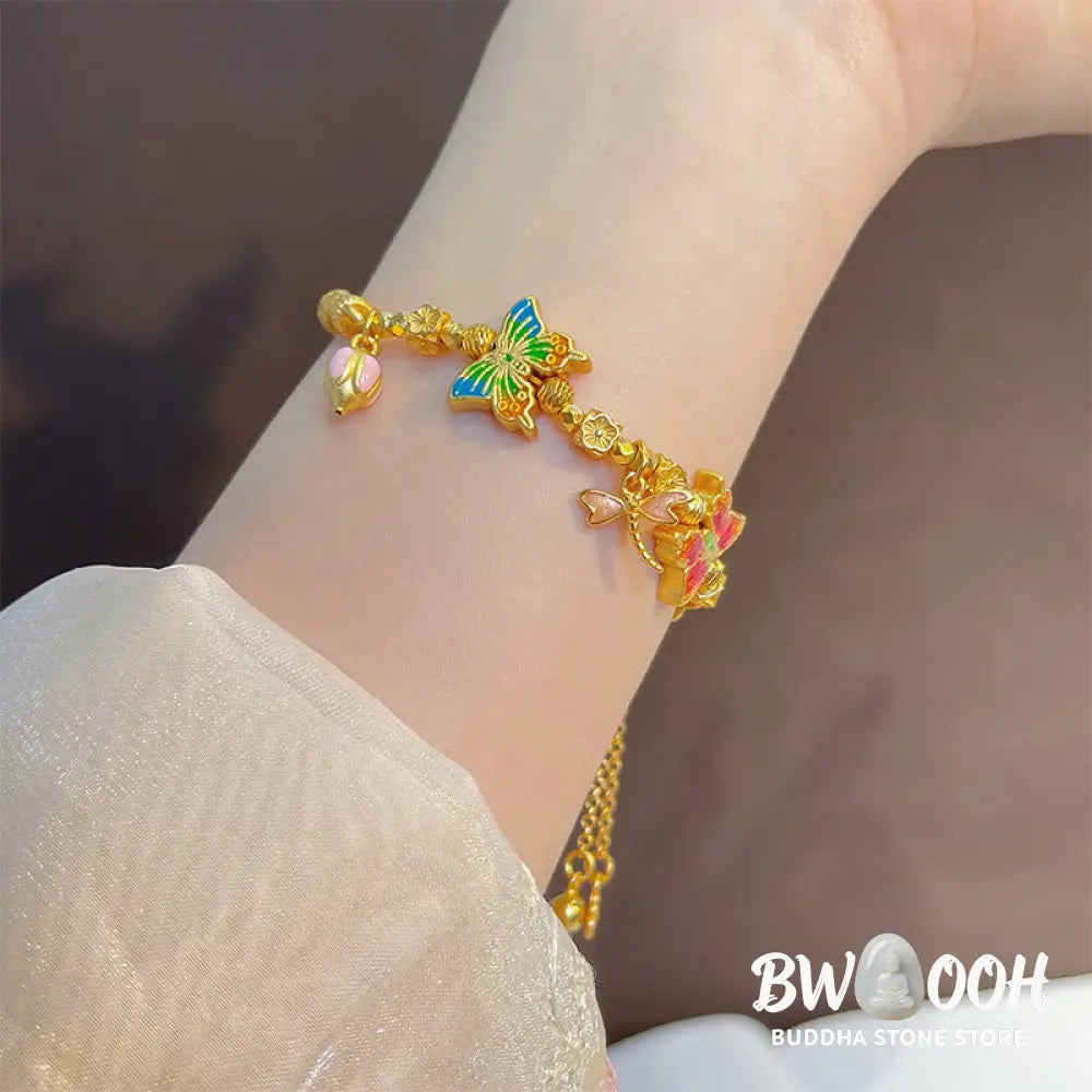 Buddha Stones 925 Sterling Silver Butterfly Flower Protection Bracelet - 925 Sterling Silver(Wrist Circumference: