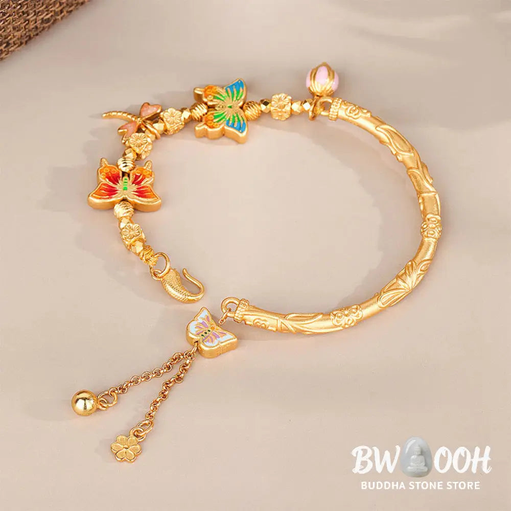 Buddha Stones 925 Sterling Silver Butterfly Flower Protection Bracelet - 925 Sterling Silver(Wrist Circumference: