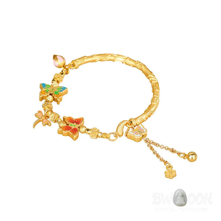 Buddha Stones 925 Sterling Silver Butterfly Flower Protection Bracelet - 925 Sterling Silver(Wrist Circumference: