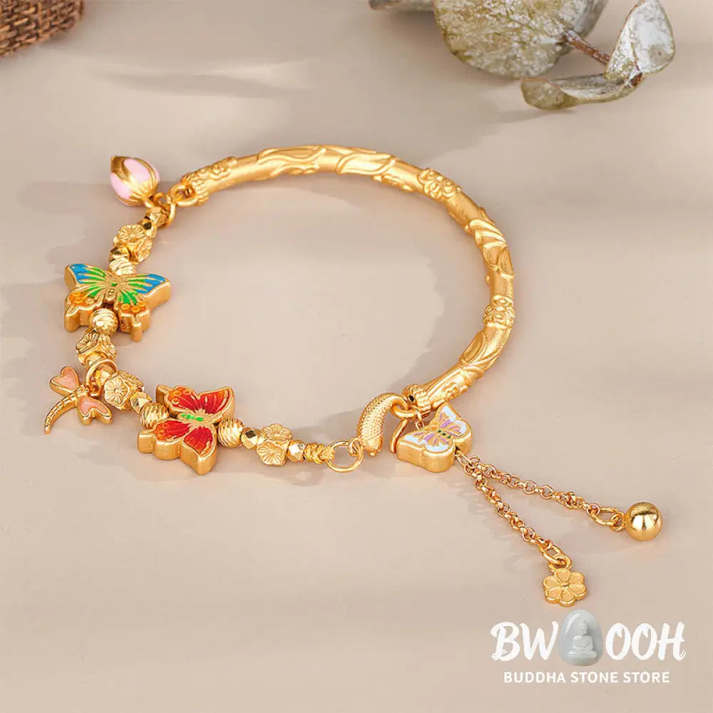 Buddha Stones 925 Sterling Silver Butterfly Flower Protection Bracelet - 925 Sterling Silver(Wrist Circumference: