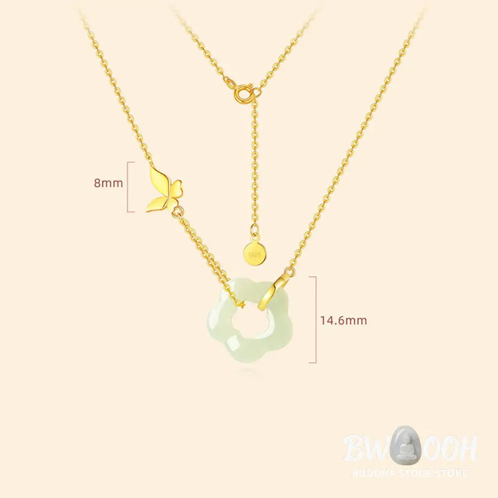 Buddha Stones 925 Sterling Silver Butterfly Hetian Jade Flower Blessing Necklace Pendant - BWOOOH - Necklaces &amp; Pendants