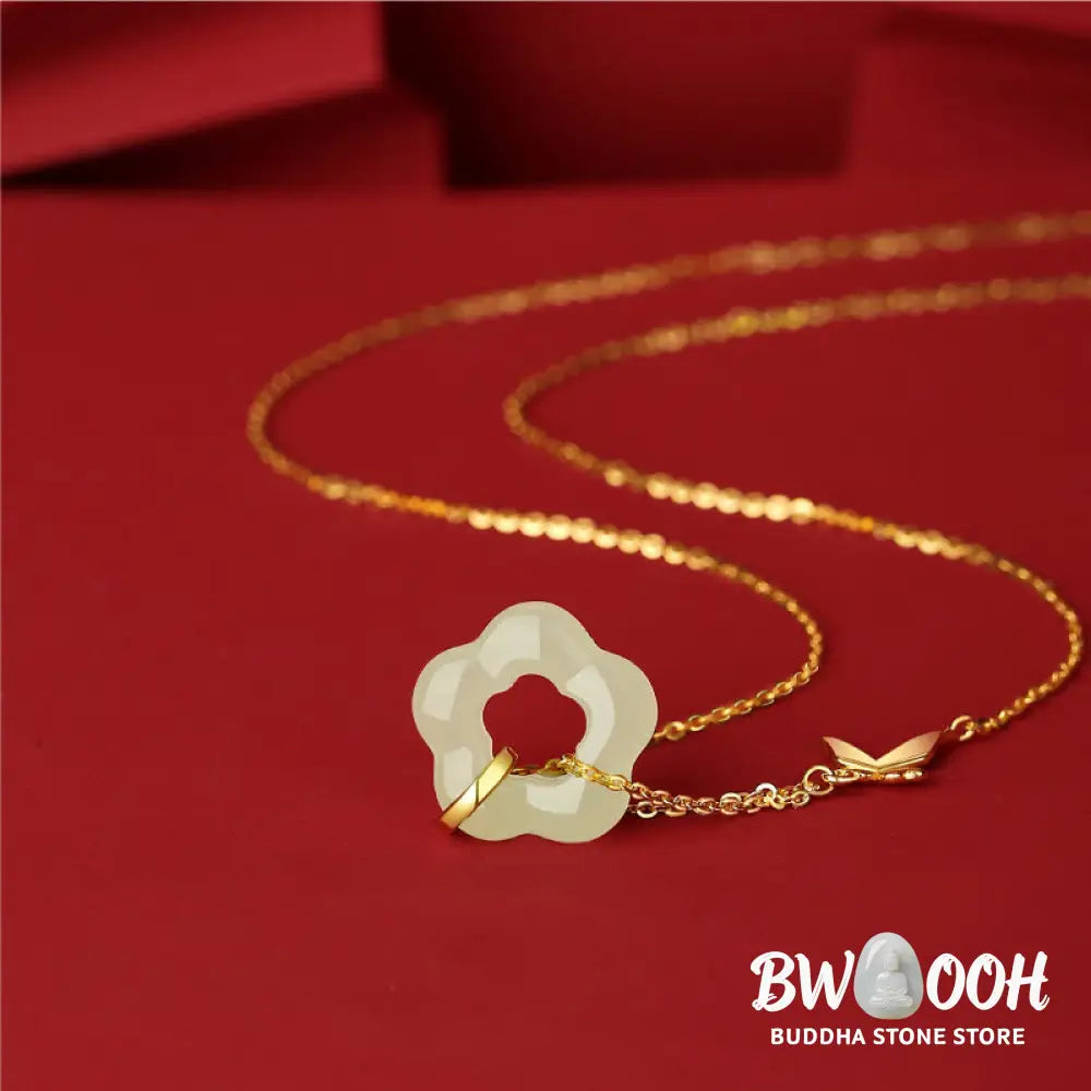 Buddha Stones 925 Sterling Silver Butterfly Hetian Jade Flower Blessing Necklace Pendant - BWOOOH - Necklaces & Pendants