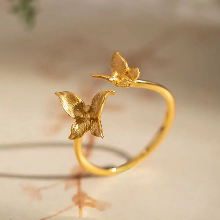 Buddha Stones 925 Sterling Silver Butterfly Love Ring - Golden - Ring