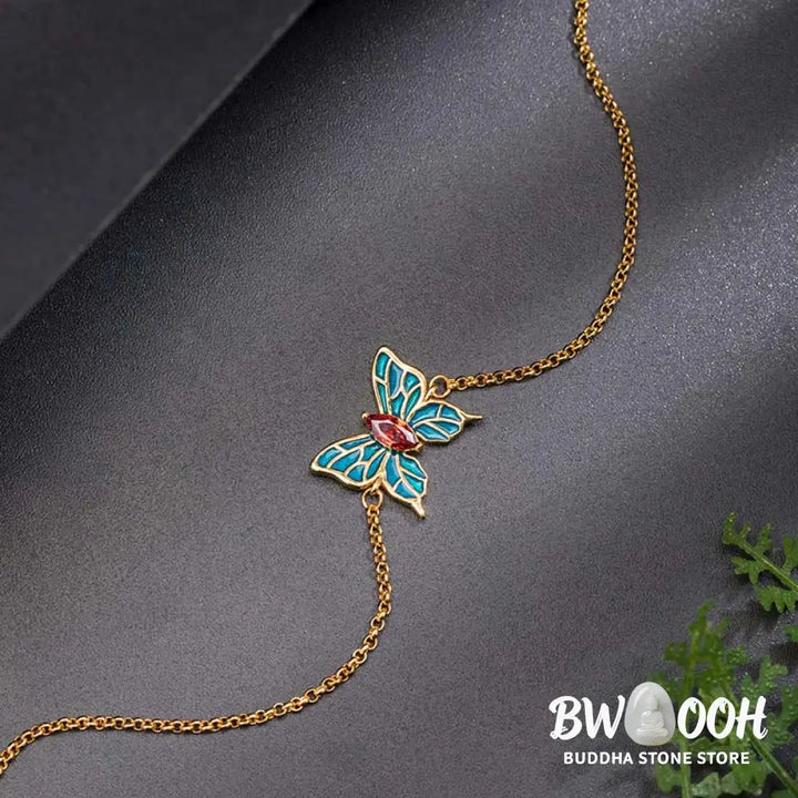 Buddha Stones 925 Sterling Silver Butterfly Zircon Love Chain Bracelet - BWOOOH - Feng Shui Butterfly(Love♥Freedom)