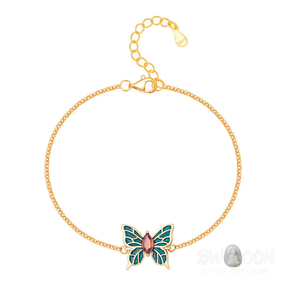 Buddha Stones 925 Sterling Silver Butterfly Zircon Love Chain Bracelet - BWOOOH - Feng Shui Butterfly(Love♥Freedom)
