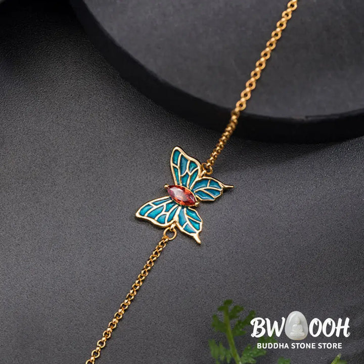 Buddha Stones 925 Sterling Silver Butterfly Zircon Love Chain Bracelet - BWOOOH - Feng Shui Butterfly(Love♥Freedom)