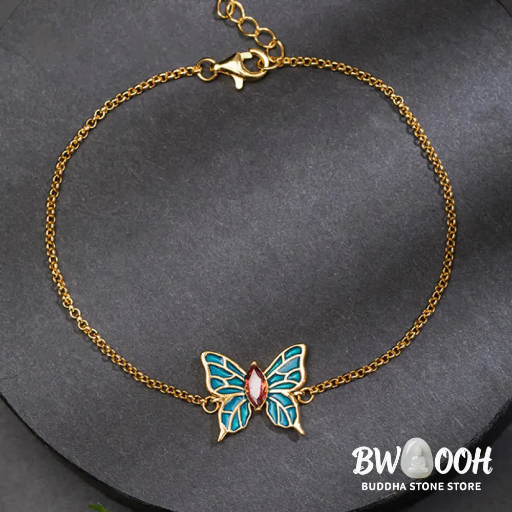 Buddha Stones 925 Sterling Silver Butterfly Zircon Love Chain Bracelet - BWOOOH - Feng Shui Butterfly(Love♥Freedom)